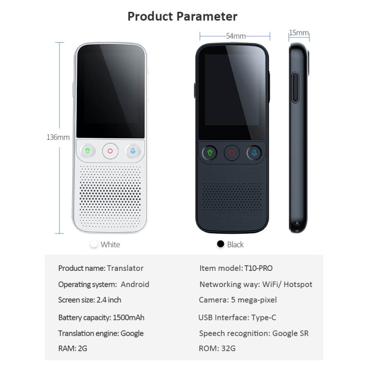 T10Pro Wifi Artificial Intelligence Photo / Recording Translating Machine Supports 138 Languages(White) by buy2fix