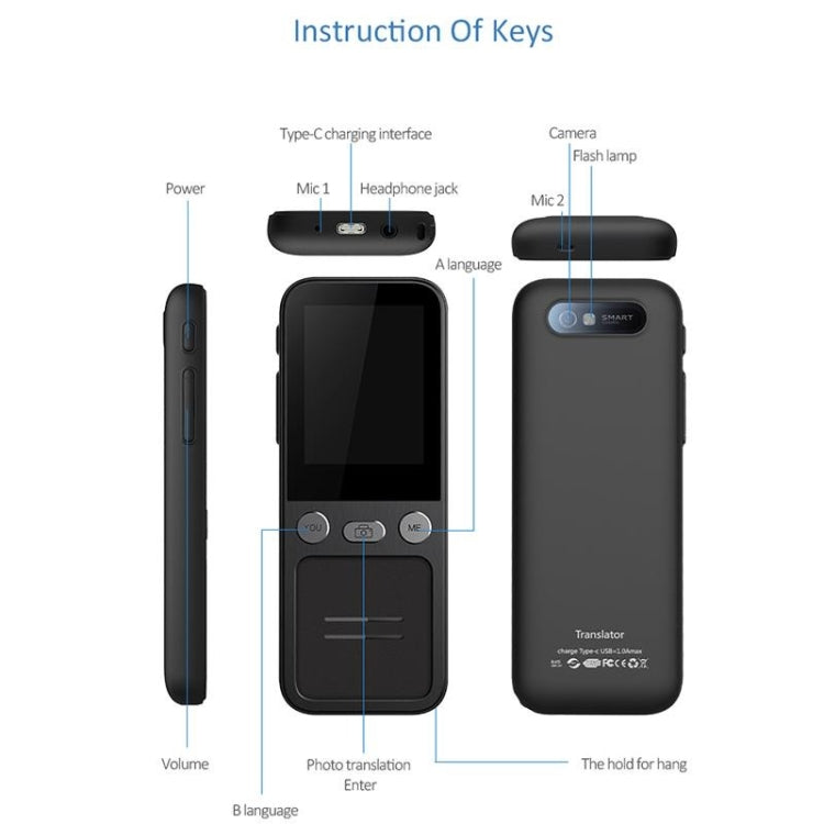 T16 Smart AI Translation Travel Translator Supports 138 Language Mutual Translation 14 Offline Translation(Black) - by buy2fix | Online Shopping UK | buy2fix