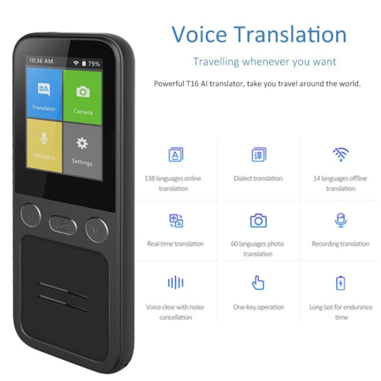 T16 Smart AI Translation Travel Translator Supports 138 Language Mutual Translation 14 Offline Translation(Black) - by buy2fix | Online Shopping UK | buy2fix