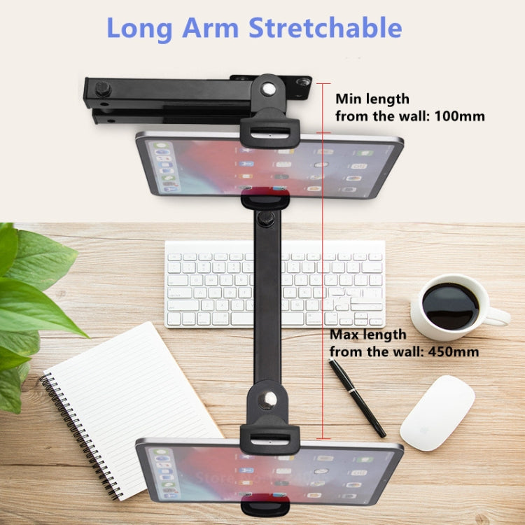 Wall Mount Tablet Cell Phone Stand Long Arm Stretchable Holder for 4-13 inch Devices(Two Sections) - Shower & Wall Mounts by buy2fix | Online Shopping UK | buy2fix