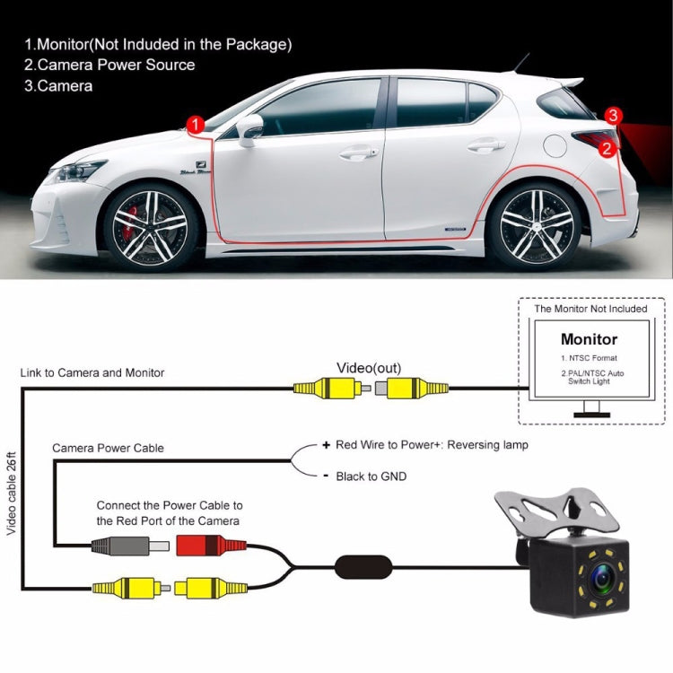 R0003 LED Fill Light External Reversing Video Camera HD Night Vision CCD Car Camera 12 Lights Camera(P System) - Rear View Cameras by buy2fix | Online Shopping UK | buy2fix