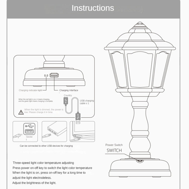 GIVELONG Retro Table Lamp USB Charging Small Night Light, Style: 322-3 Blue - by GIVELONG | Online Shopping UK | buy2fix