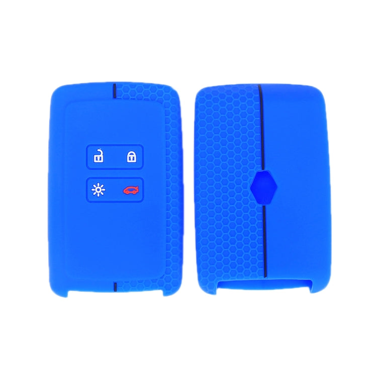 For Renault Koleos/Megane 2pcs 4 Button Honeycomb Pattern Silicone Key Cover(Sea Blue Black Line) - In Car by buy2fix | Online Shopping UK | buy2fix