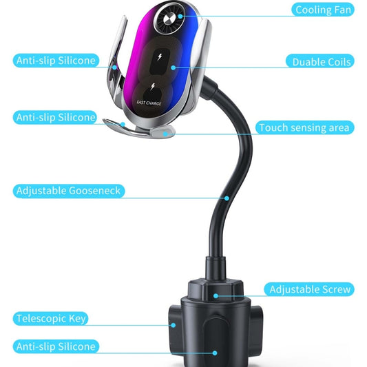 Double Coil Car Wireless Charger Water Cup Holder For Apple14 / 13 / Samsung ZFLIP4 Series - Wireless Charger Holders by buy2fix | Online Shopping UK | buy2fix