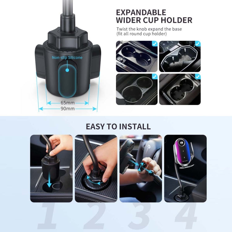 Double Coil Car Wireless Charger Water Cup Holder For Apple14 / 13 / Samsung ZFLIP4 Series by buy2fix