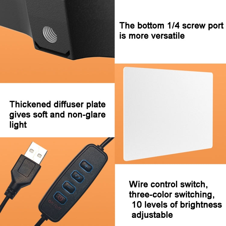 10 Inch 3000-6500K Three-color Temperature Photography Flat-panel Live Fill Light,Spec: 2.1m Bracket+Clip - Selfie Light by buy2fix | Online Shopping UK | buy2fix