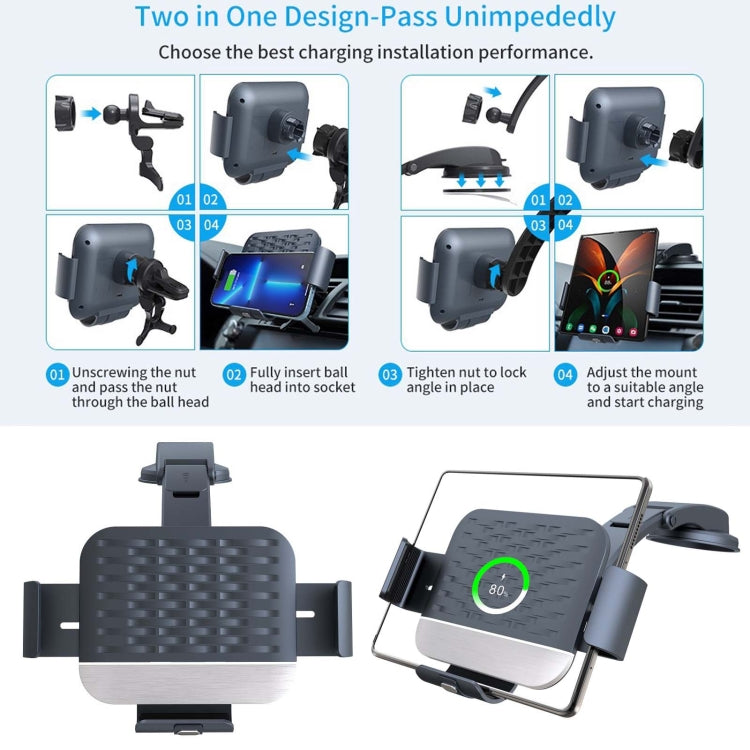 For Samsung Galaxy Z Fold4 / 3 S10 Folding Screen Mobile Phone Vehicle Bracket Dual Coil Wireless Charger - Wireless Charger Holders by buy2fix | Online Shopping UK | buy2fix