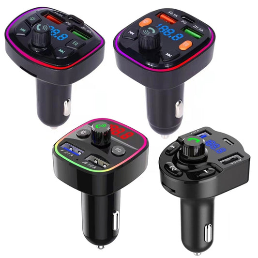 Q5 3.1A USB+PD Bluetooth Car Charger Car FM Transmitter Colorful Lighting by buy2fix