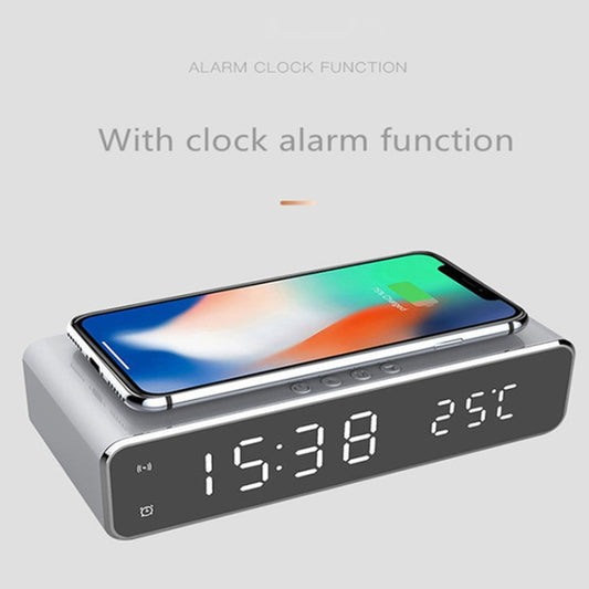 W258 With Clock / Temperature Display Desktop Phone / Earphone Wireless Charging(5W Silver) by buy2fix
