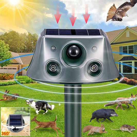 SK031 Four-Sided Solar Animal Repeller Bird Repeller Ultrasonic Rat Repeller(As Show) by buy2fix