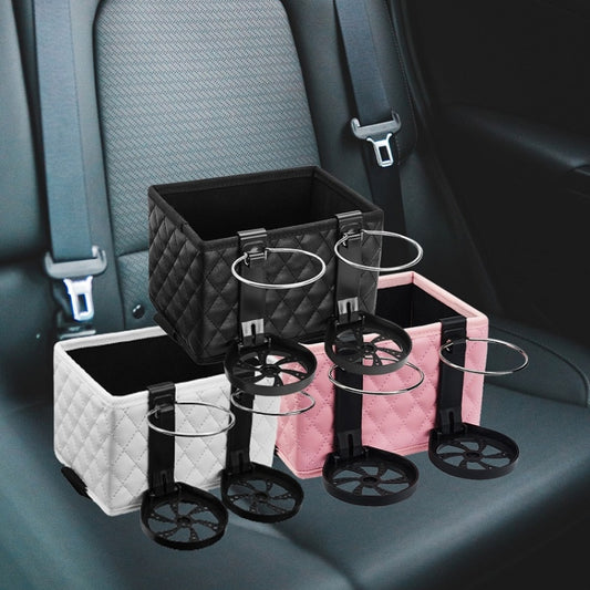 Car Armrest Box Folding Storage Box Multifunctional Water Cup Holder(Leather Beige) by buy2fix