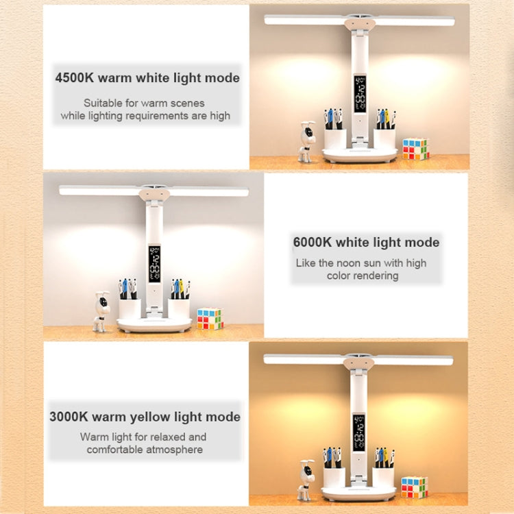 LED Intelligent Digital Display Foldable Desk Lamp, Style: Double Head Charging 2000mAh - Desk Lamps by buy2fix | Online Shopping UK | buy2fix