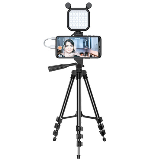 KIT-15LM Tripod Fill Light With Microphone Vlogging Kit For Live Phone Recording(Black) - Stand by buy2fix | Online Shopping UK | buy2fix