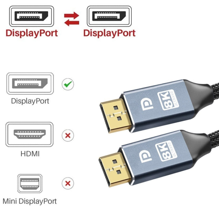 3m 1.4 Version DP Cable Gold-Plated Interface 8K High-Definition Display Computer Cable 30AWG OD:6.3MM With Nylon Mesh(Silver) - by buy2fix | Online Shopping UK | buy2fix
