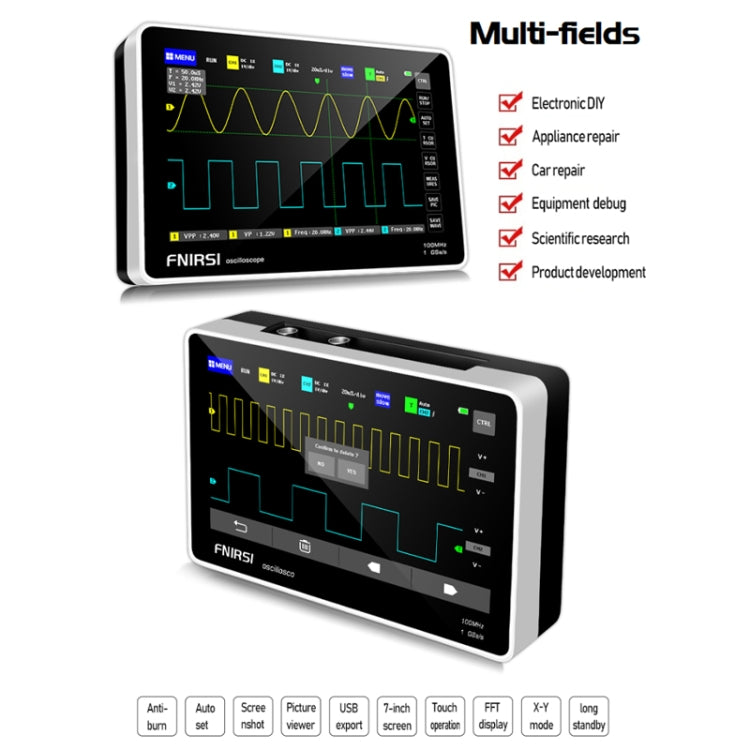 FNIRSI 1013D 1GS Sampling Dual Channel 100M Bandwidth Digital Oscilloscope, US Plug(English) - Digital Multimeter by FNIRSI | Online Shopping UK | buy2fix