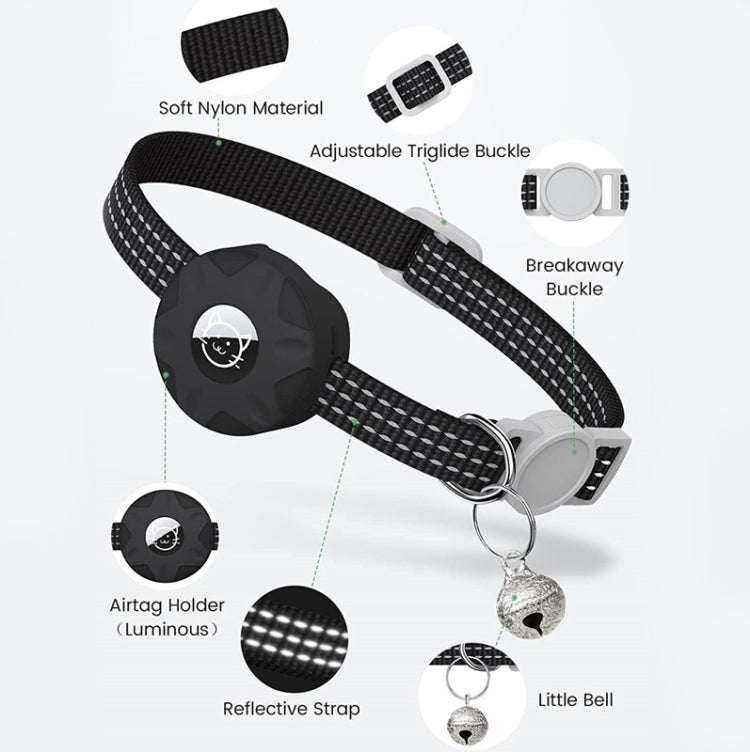 For AirTag Tracker Silicone Case Reflective Pet Cat Collar With Bell(Black) - by buy2fix | Online Shopping UK | buy2fix
