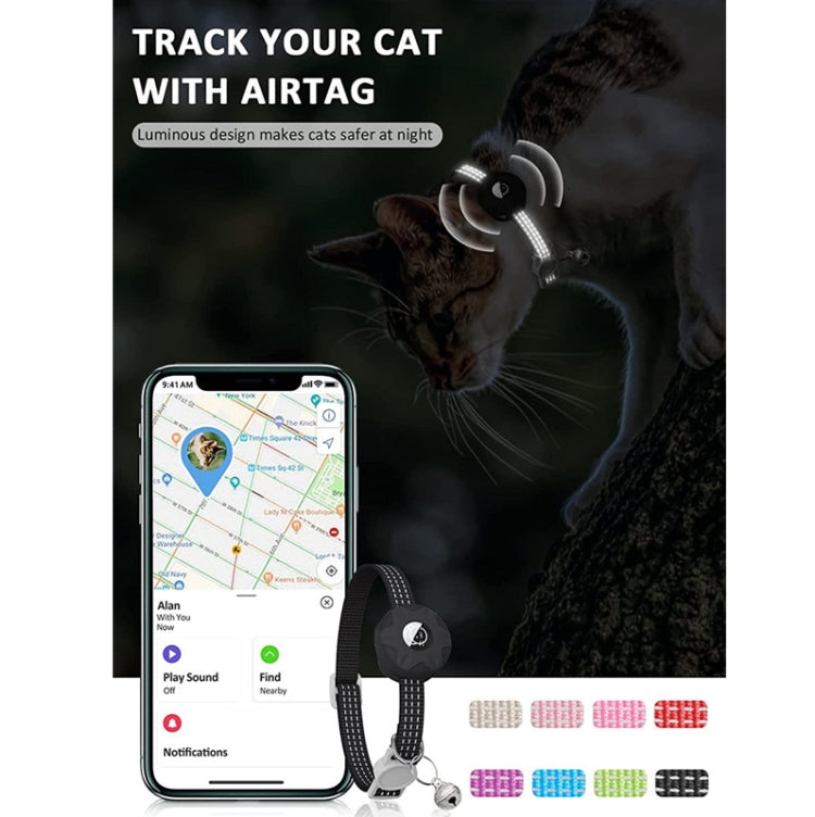 For AirTag Tracker Silicone Case Reflective Pet Cat Collar With Bell(Black) - by buy2fix | Online Shopping UK | buy2fix