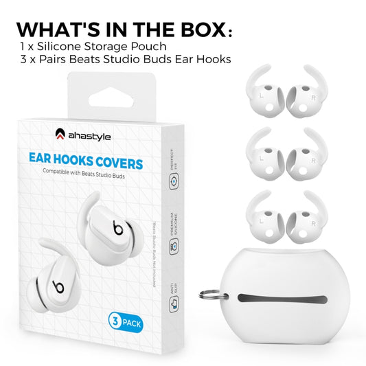 For Beats Studio Buds AhaStyle PT172 Earphone Silicone Ear Caps, Style: Earcap x 3+Case (White) by AhaStyle