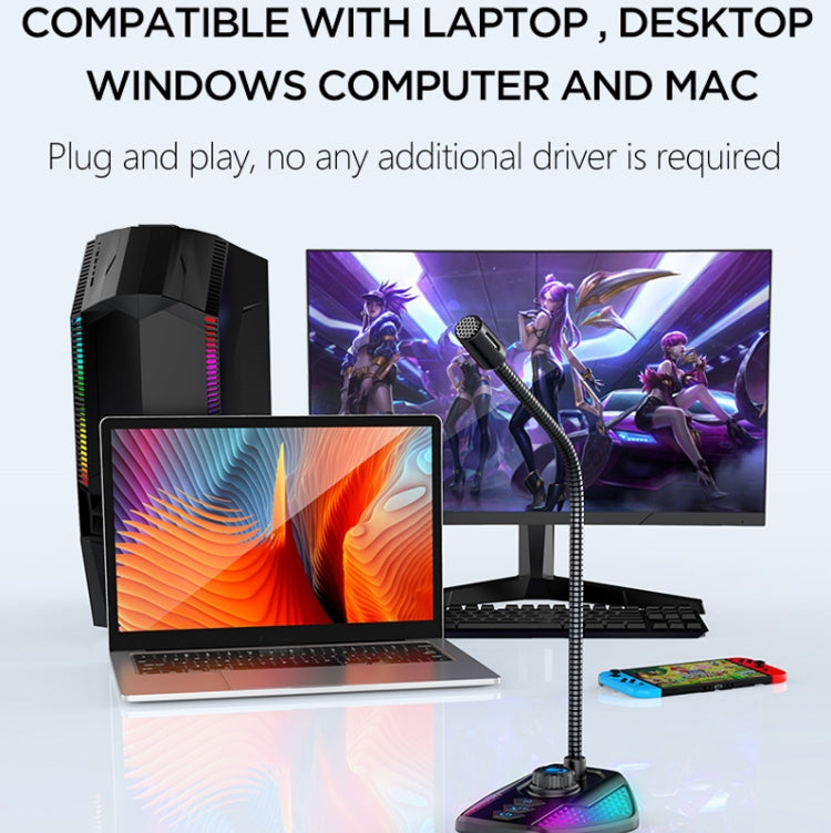 USB Gaming Microphone Built In Sound Card 5 Voice Changing Modes with RGB Lighting by buy2fix