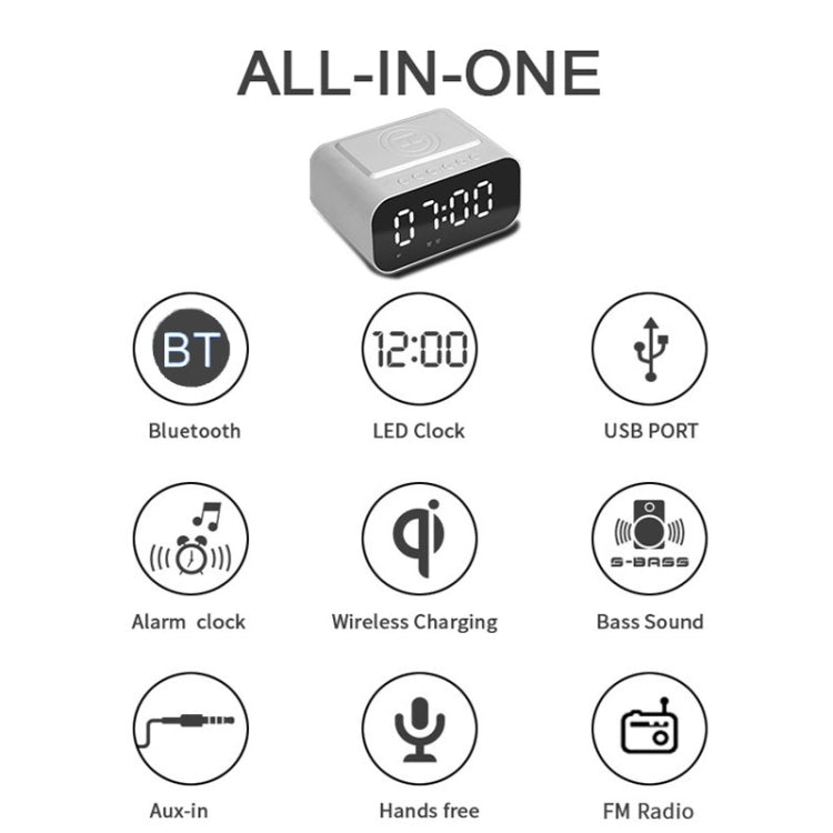 BT510 15W LED Clock Wireless Charging Bluetooth Speaker Multifunctional Smart Mirror Alarm Clock Audio(Iron Black) - Desktop Speaker by buy2fix | Online Shopping UK | buy2fix