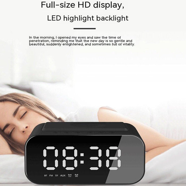 BT510 15W LED Clock Wireless Charging Bluetooth Speaker Multifunctional Smart Mirror Alarm Clock Audio(Iron Black) - Desktop Speaker by buy2fix | Online Shopping UK | buy2fix
