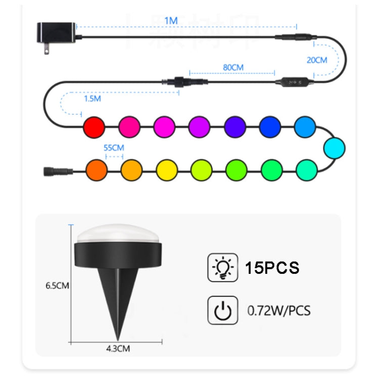 SKS-JZ-13 DC 12V 10m 15 LEDs Bluetooth RGB Lawn Light String Waterproof LED Buried Lights US Plug - Buried Lights by buy2fix | Online Shopping UK | buy2fix