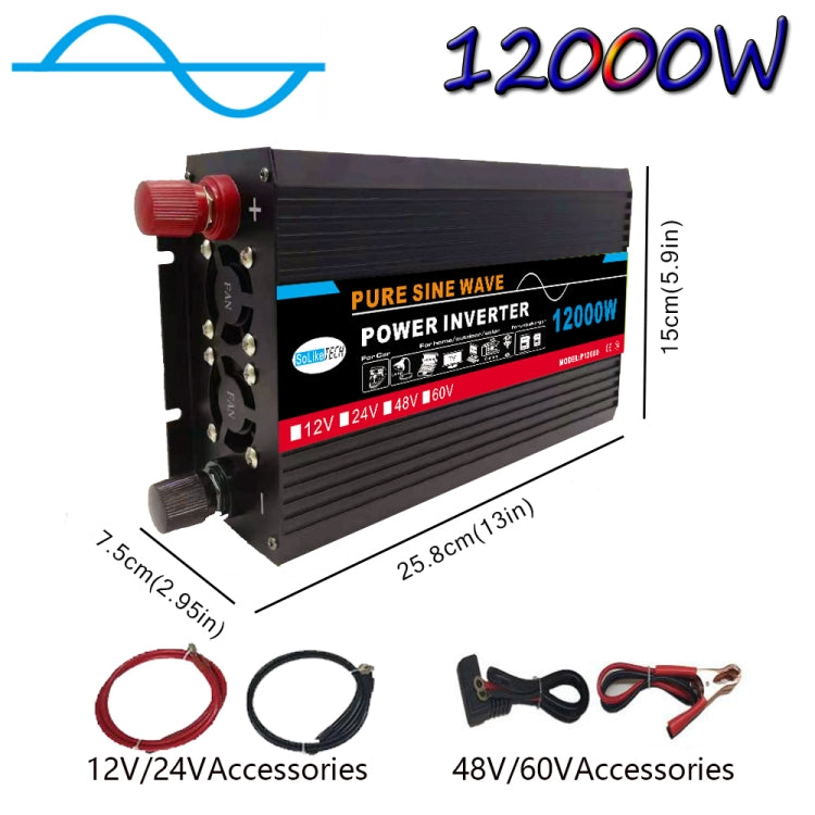 12000W (Actual 2000W) 60V to 220V High Power Car Sine Wave Inverter Power Converter - Pure Sine Wave by buy2fix | Online Shopping UK | buy2fix