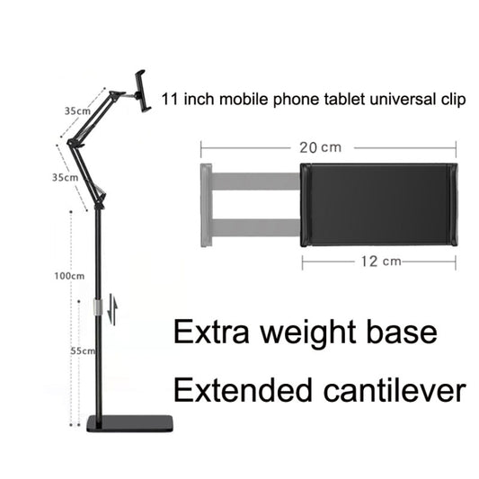 155cm Mobile Phone Tablet Live Broadcast Bedside Lifting Bracket Cantilever Floor Stand (Black) by buy2fix