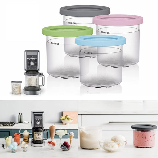 For Ninja NC299AMZ NC300 Ice Cream Storage Containers with Lids, Speci: 4 Cups+Spoon by buy2fix