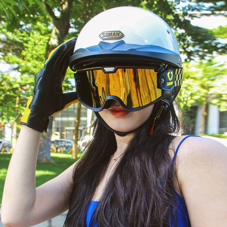 SOMAN Motorcycle Half Helmet Adjustable Helmet With Inner Mirror, Size: XXL(White with Transparent Mirror) by SOMAN