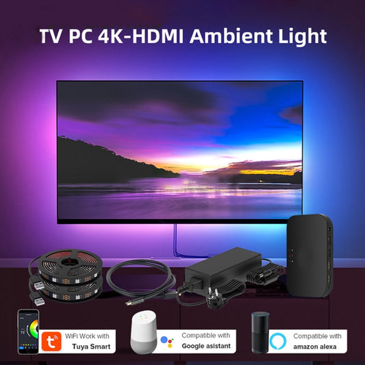 HDMI 2.0-PRO Smart Ambient TV Led Backlight Led Strip Lights Kit Work With TUYA APP Alexa Voice Google Assistant 2 x 4m(UK Plug) by buy2fix