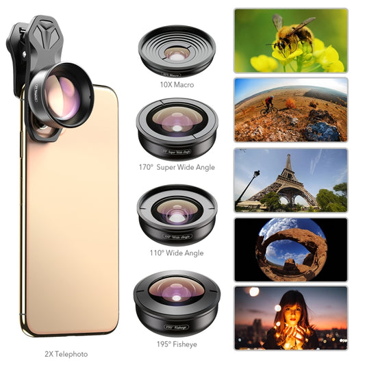 APEXEL APL-HB5 5 in 1 Wide Angle Macro Fisheye HD External Mobile Phone Lens(Set) by APEXEL
