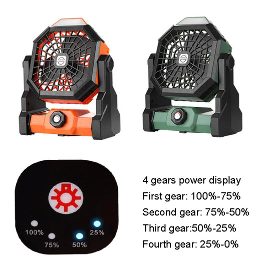 Outdoor Infinitely Variable Speed Portable Large Wind Charging Camping Lighting Fan(Black Orange) by buy2fix