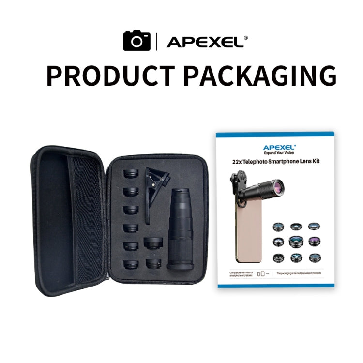 APEXEL APL-22XDG9 22X External Camera Adjustable Focus Mobile Phone Lens(10 in 1) by APEXEL