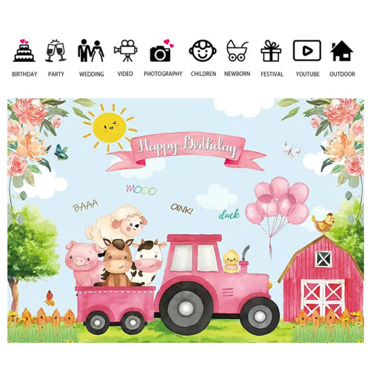 150 x 100cm Farm Animal Truck Backdrop Boy Happy Birthday Background Party Decorations by buy2fix