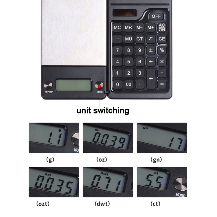 0.1g/1kg Kitchen Digital Scale Pocket Scale With Solar Calculator(Black) - Jewelry Scales by buy2fix | Online Shopping UK | buy2fix