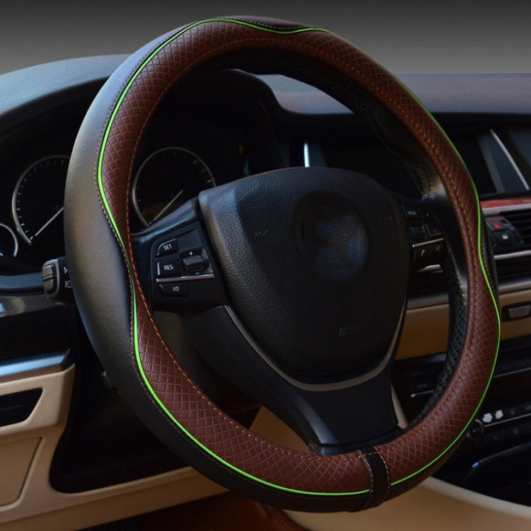 38cm Car Embossed Leather Steering Wheel Cover, Color: Dark Coffee - Steering Wheel Accessories by buy2fix | Online Shopping UK | buy2fix