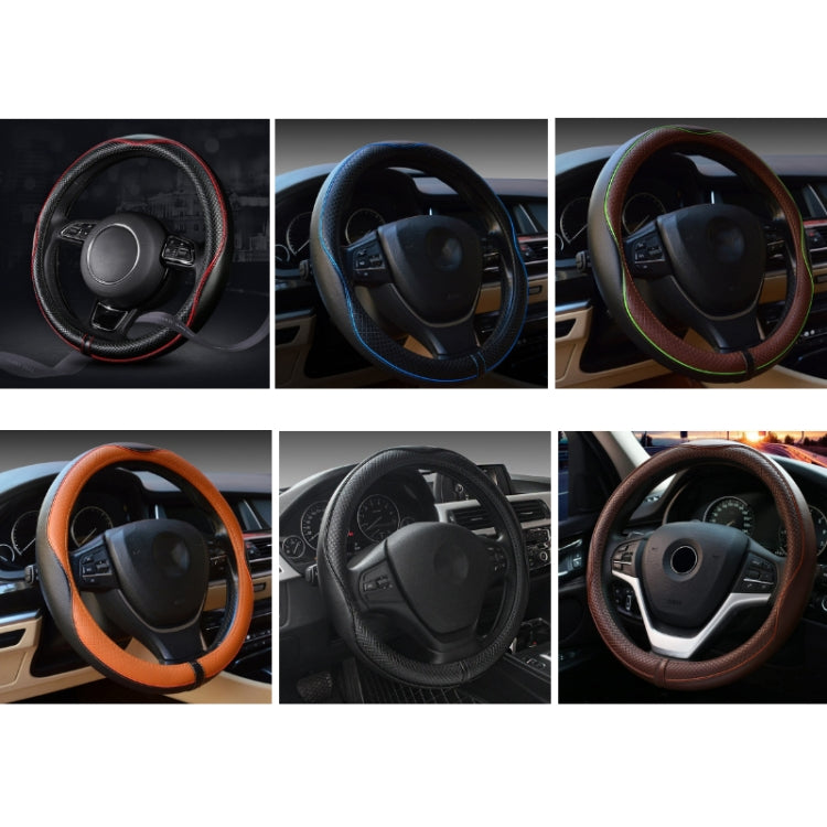38cm Car Embossed Leather Steering Wheel Cover, Color: Black Light Coffee - Steering Wheel Accessories by buy2fix | Online Shopping UK | buy2fix