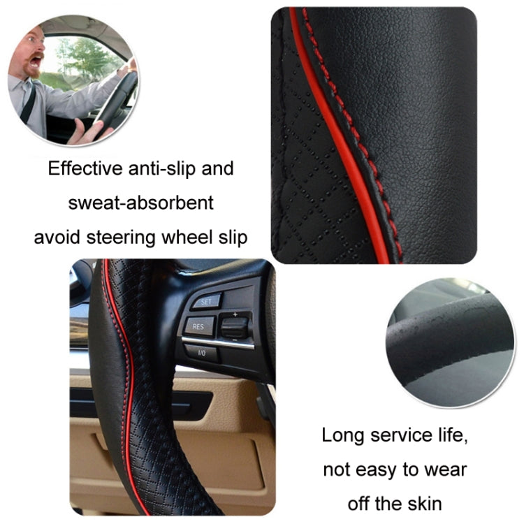 38cm Car Embossed Leather Steering Wheel Cover, Color: All Black - Steering Wheel Accessories by buy2fix | Online Shopping UK | buy2fix