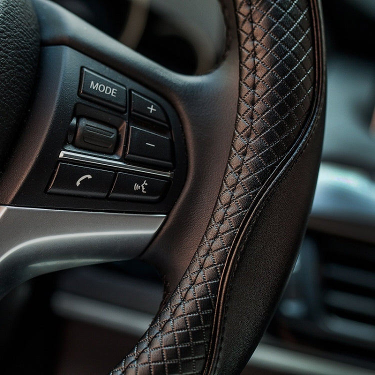 38cm Car Embossed Leather Steering Wheel Cover, Color: Dark Coffee - Steering Wheel Accessories by buy2fix | Online Shopping UK | buy2fix