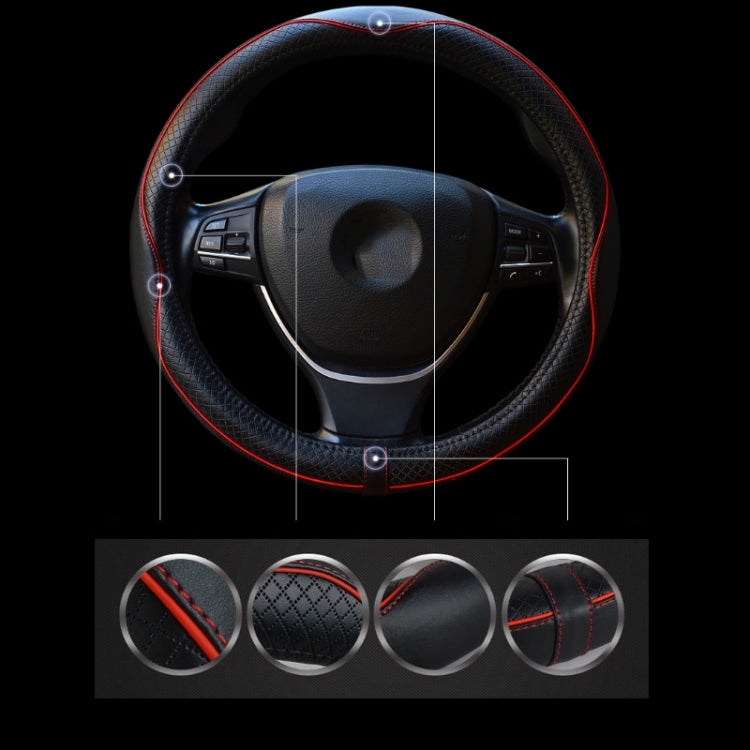 38cm Car Embossed Leather Steering Wheel Cover, Color: Black Red - Steering Wheel Accessories by buy2fix | Online Shopping UK | buy2fix