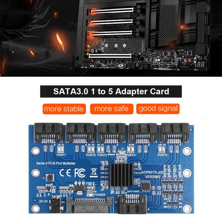SATA2.0 3Gbps JMB321 Chip SATA Expansion Card 1 to 5 Port Riser Card by buy2fix