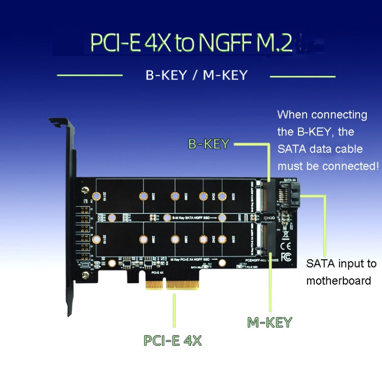 M.2 PCIe SSD Adapter Card PCIE 4x to M.2 Key M B Dual Interface Card by buy2fix