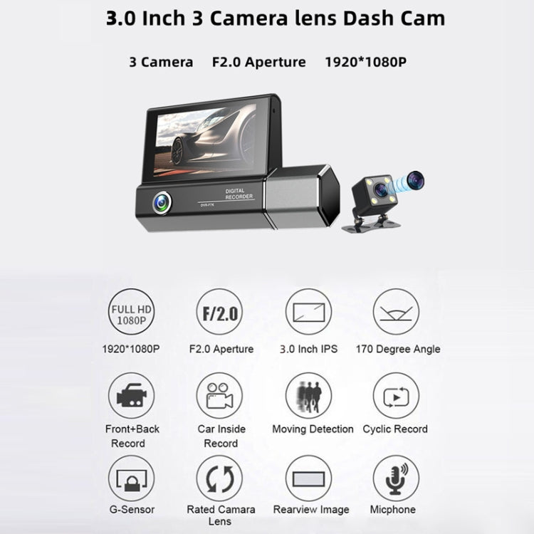 3 Lens Video HD 1080P Multi-Language Driving Recorder - Car DVRs by buy2fix | Online Shopping UK | buy2fix