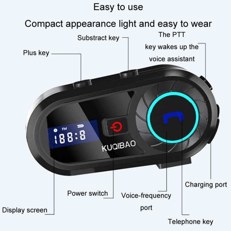 KUQIBAO Motorcycle Helmet Waterproof Bluetooth-compatible Headset With Screen(Soft Microphone) - Motorcycle Walkie Talkie by buy2fix | Online Shopping UK | buy2fix