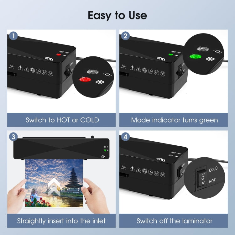 9 Inch A4 Hot Cold Laminator Machine Book Documents Laminator, Size: Set 1(110V US Plug) - Photo Film Covering Machine by buy2fix | Online Shopping UK | buy2fix