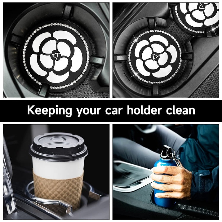 Car Water Cup Anti-skid Mat Door Slot Interior Modification Mat With diamond(Big Camellia) by buy2fix