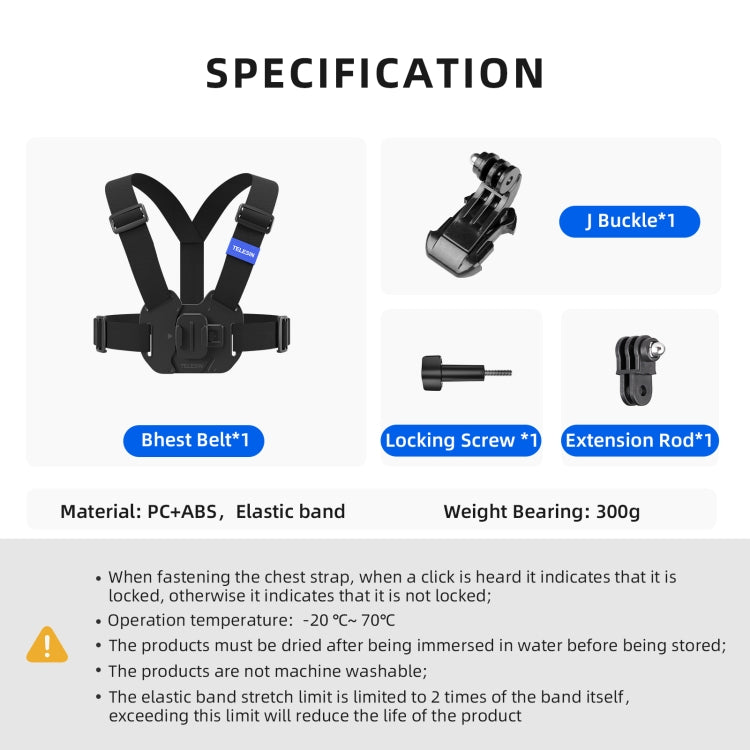 TELESIN Chest Strap Mount Waistcoat Belt Mount For Action Camera - Chest Belt by TELESIN | Online Shopping UK | buy2fix