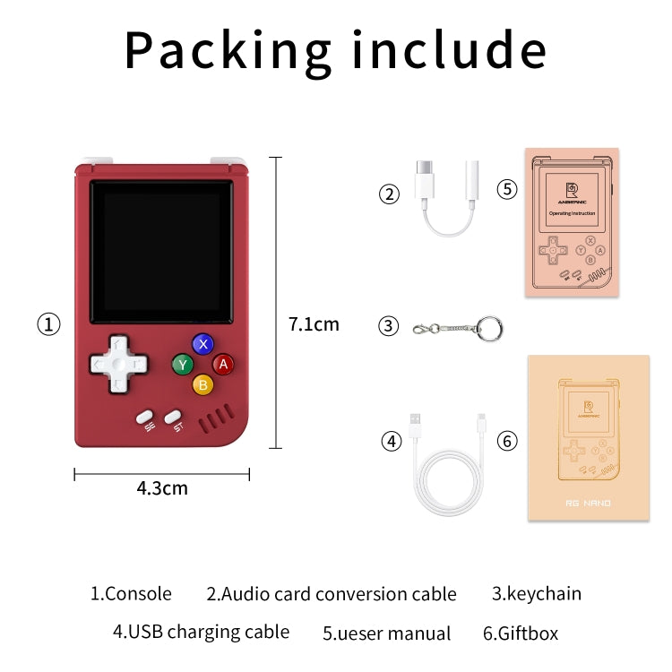 ANBERNIC RG Nano 1.54-Inch IPS Linux System Classic Pocket Retro Game Console 64G 8000 Games(Red) - Pocket Console by ANBERNIC | Online Shopping UK | buy2fix