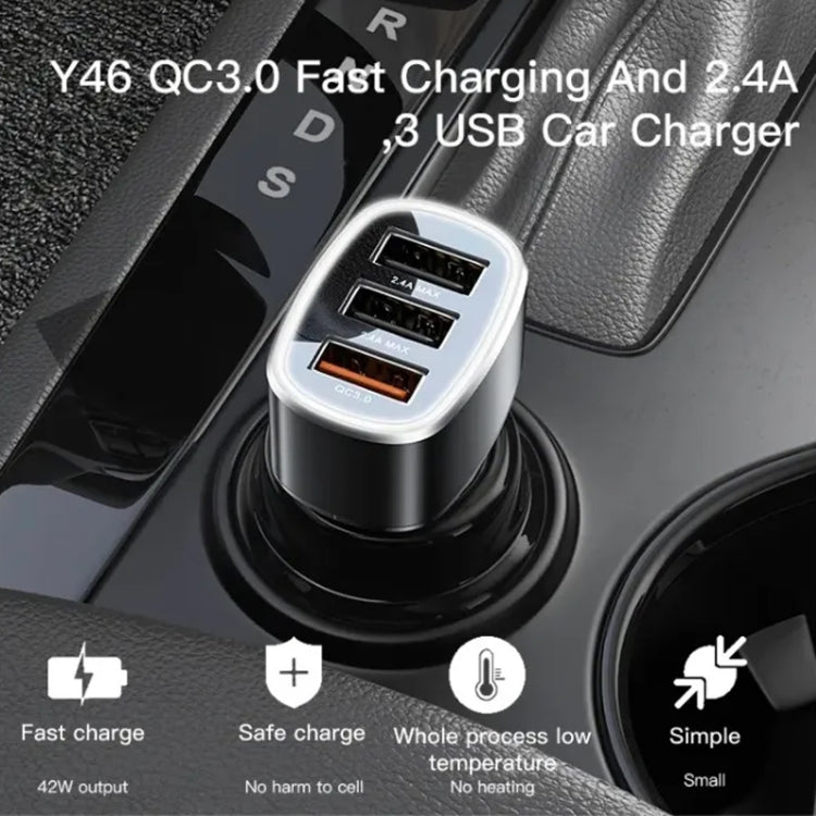 Yesido Y46 42W 3 USB Port Car Fast Charger(Black) - Car Charger by Yesido | Online Shopping UK | buy2fix